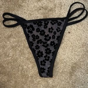 PINK Black floral print mesh thong panties